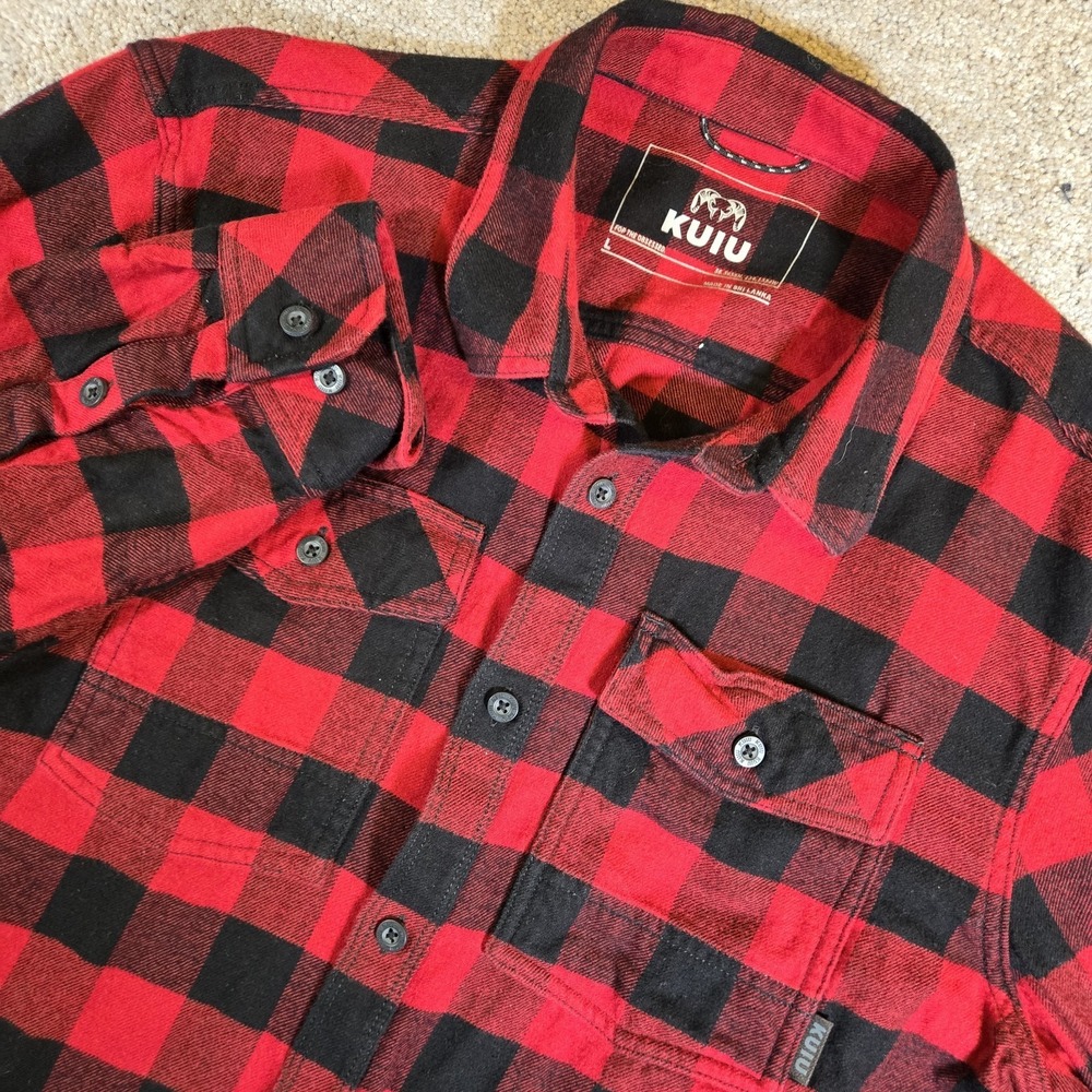 Kuiu Heavyweight Flannel Shirt Mens Large Red Plaid Button Down Stretch Hunting